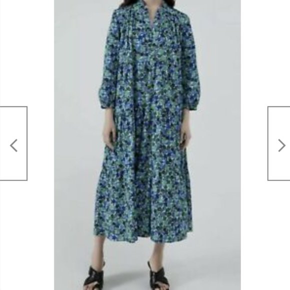 NWOT - Zara Sea Green Floral Print Dress Midi - Picture 1 of 6